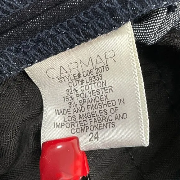 Carmar Shorts Womens Sz 24 Dark Denim Bermuda Stretch Paper Bag waist $229 Nwt