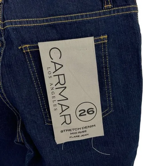 Carmar Shorts Womens Sz 26 Dark Denim Bermuda Stretch Mid Cut Raw Hem $219 Nwt