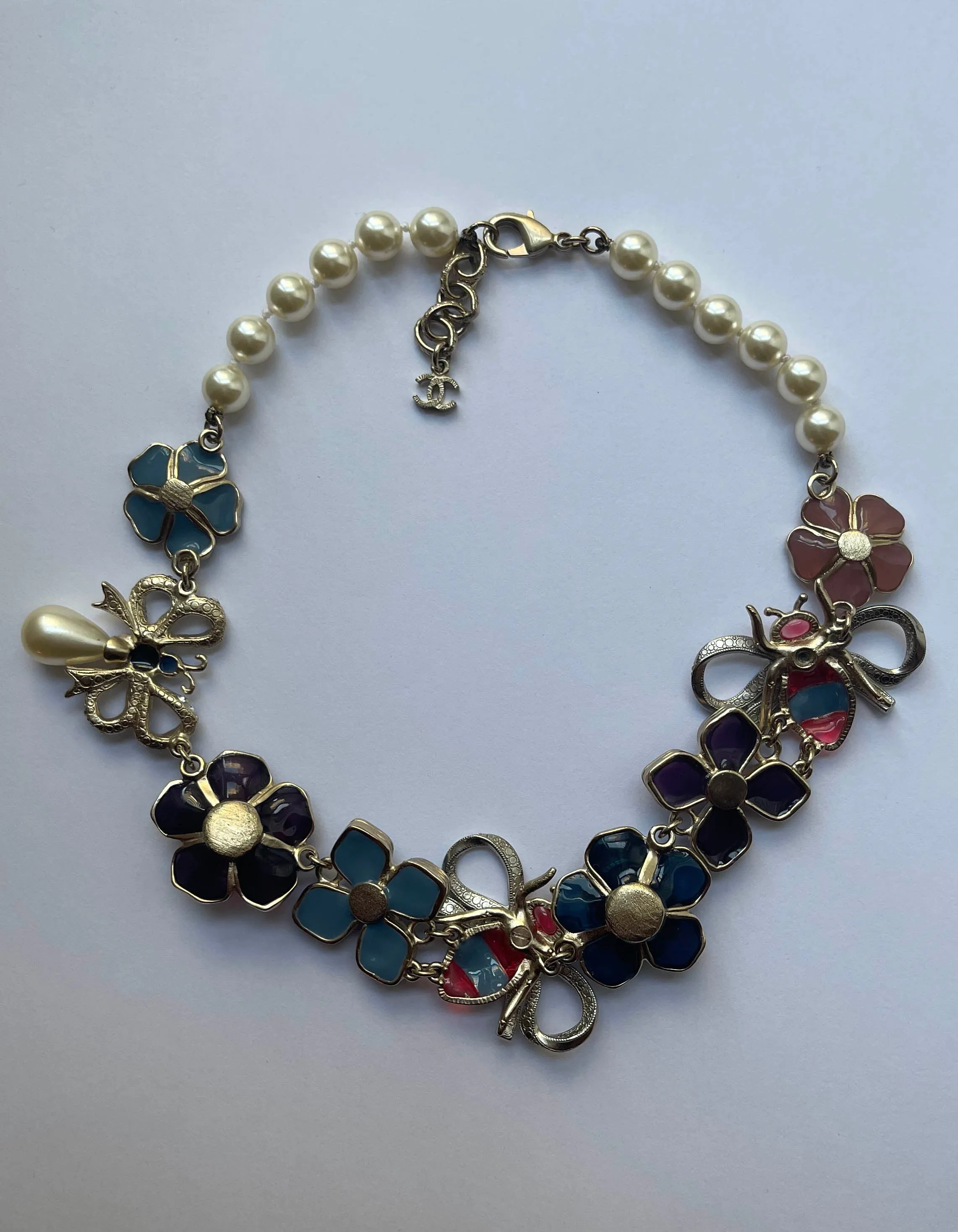 Chanel Bee, Bow & Flower Enamel & Crystal Choker Necklace