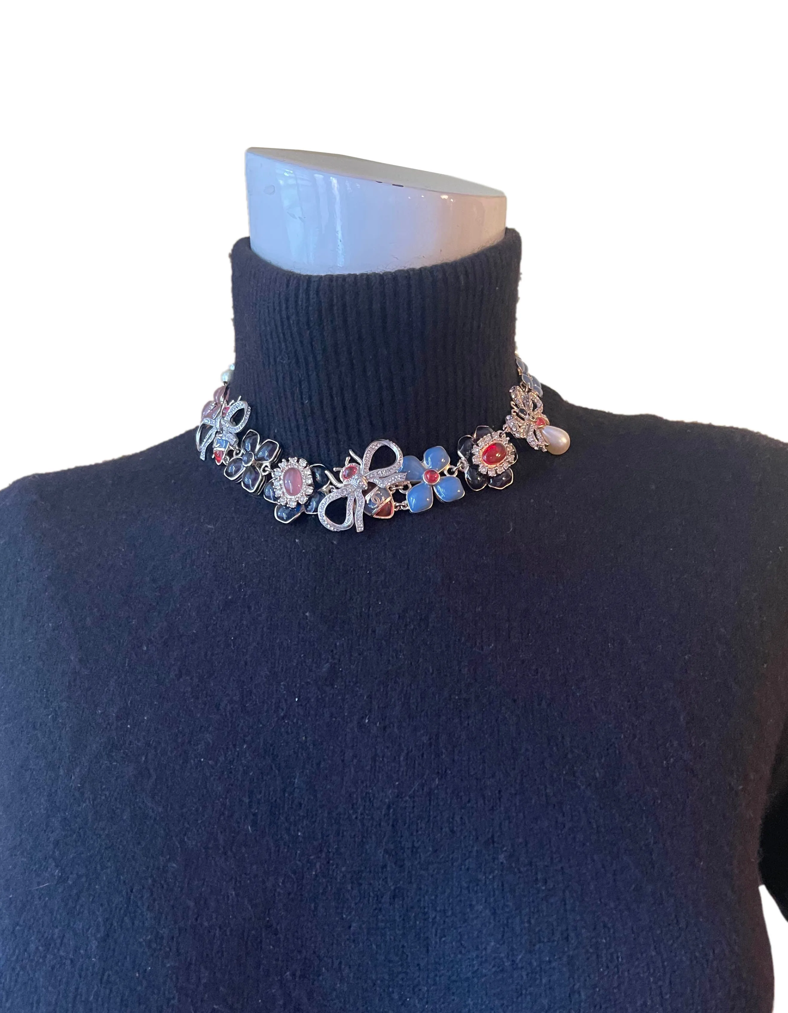 Chanel Bee, Bow & Flower Enamel & Crystal Choker Necklace