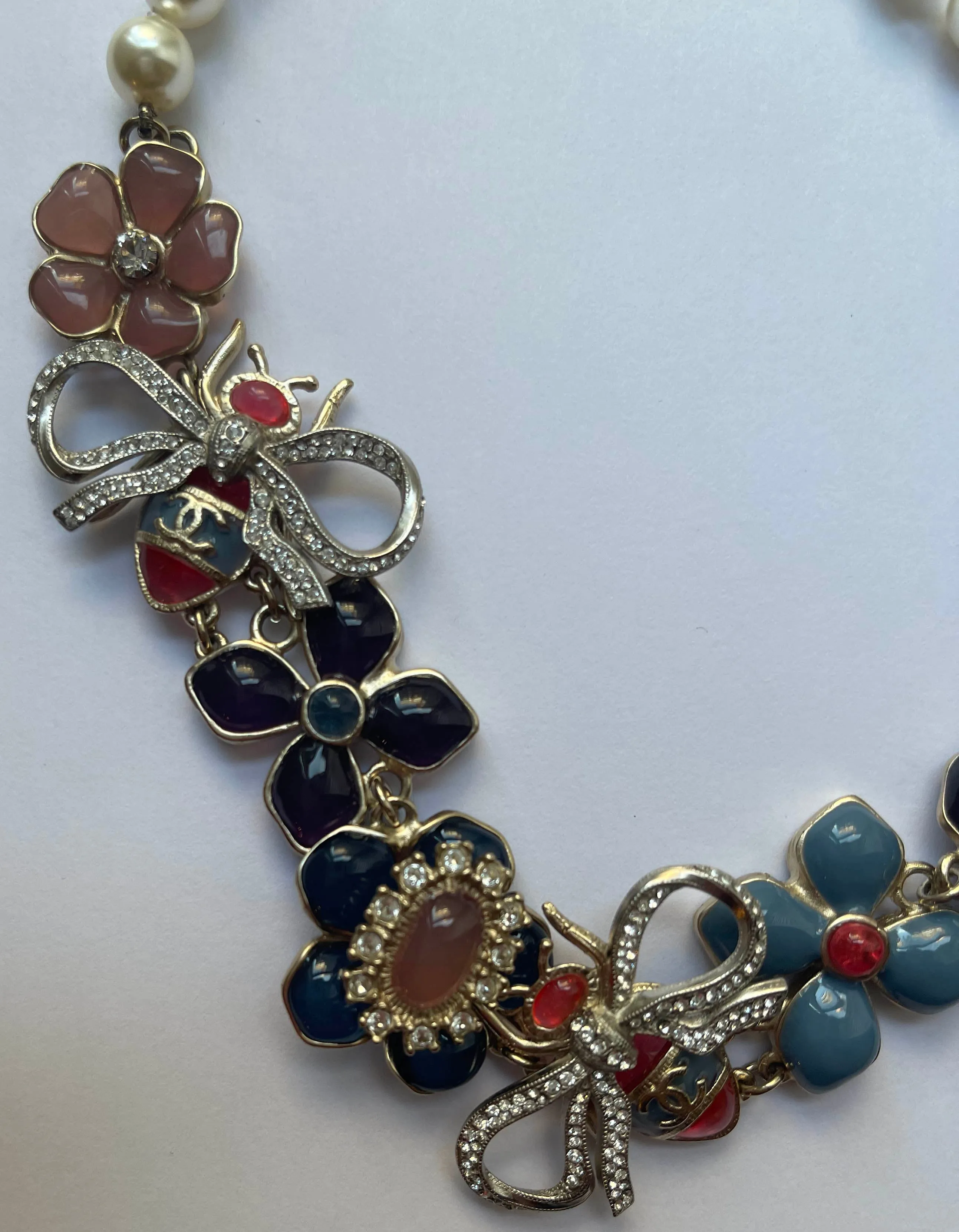 Chanel Bee, Bow & Flower Enamel & Crystal Choker Necklace