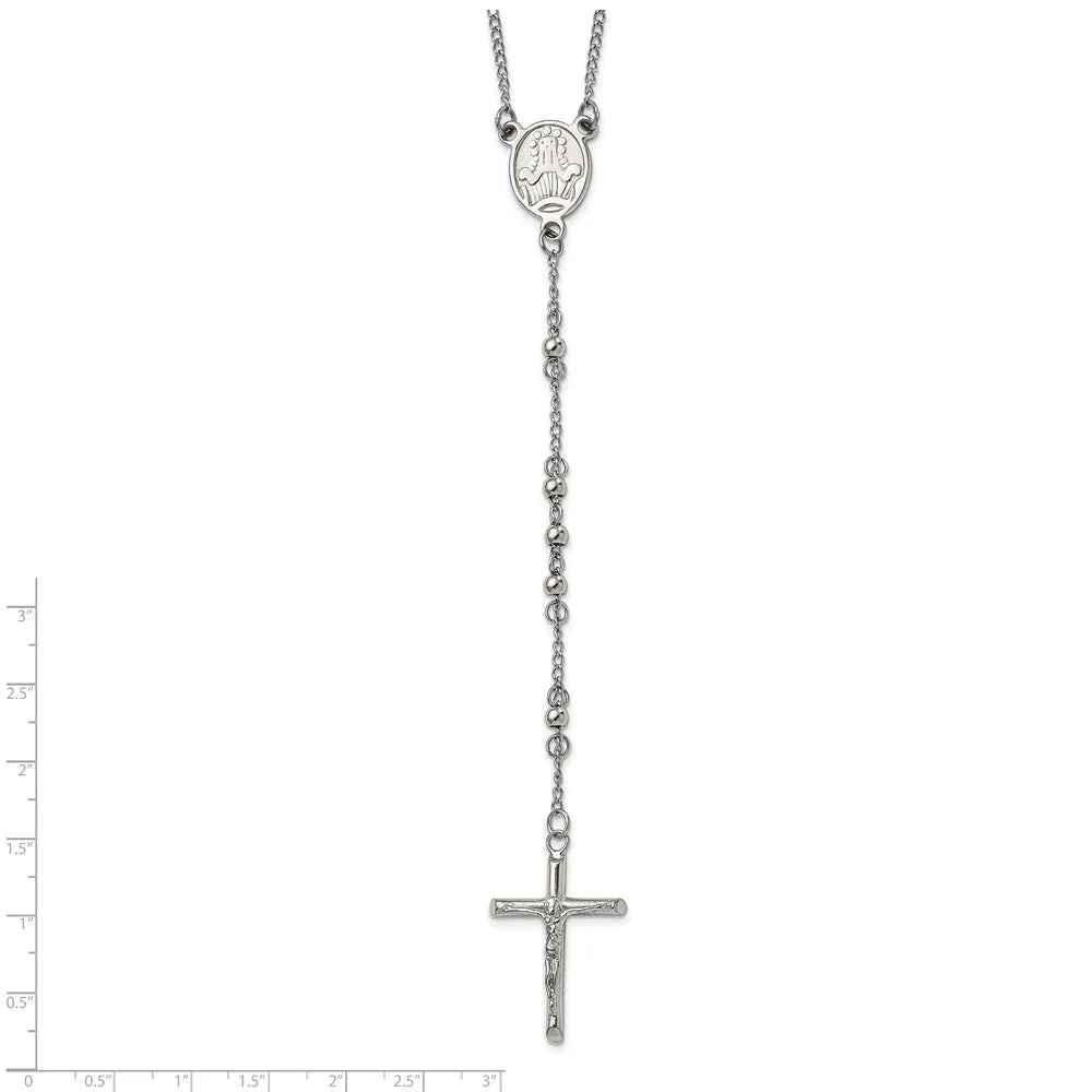 Chisel Stainless Steel Polished 4mm Beaded 25 inch Rosary Necklace