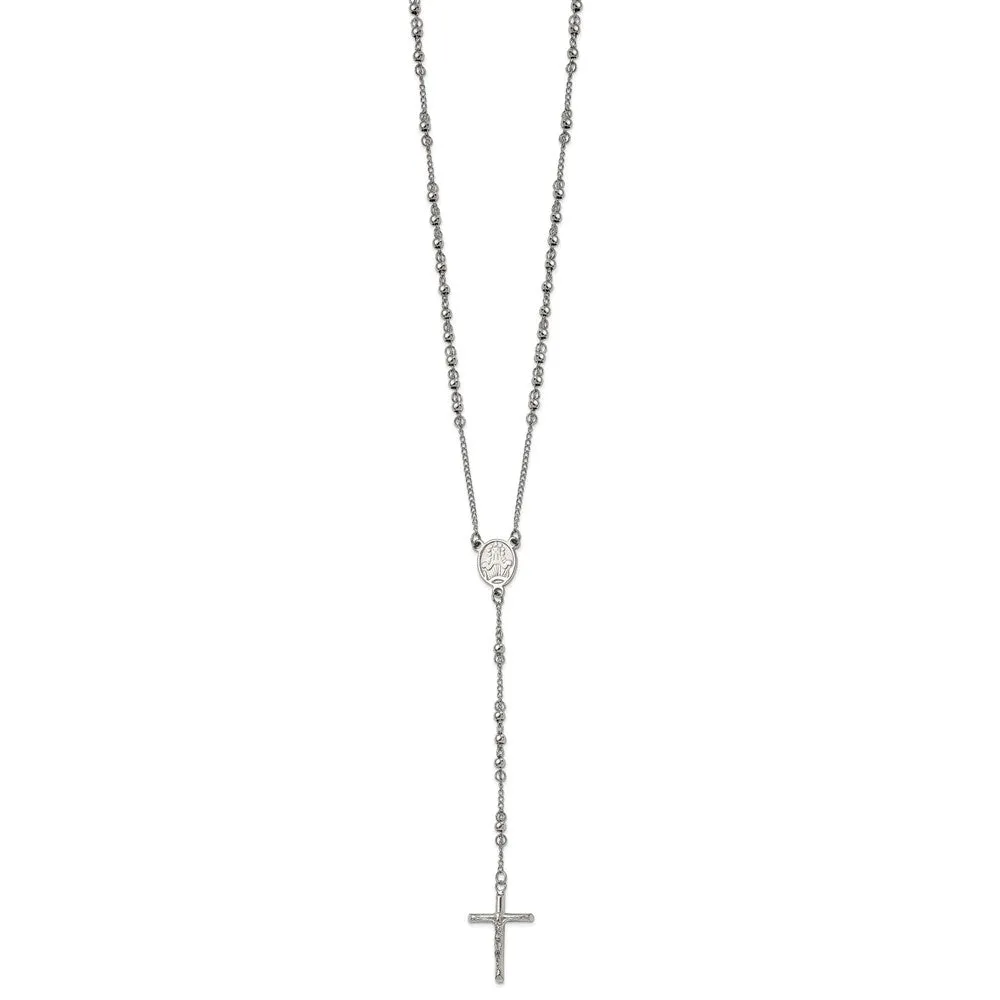 Chisel Stainless Steel Polished 4mm Beaded 25 inch Rosary Necklace