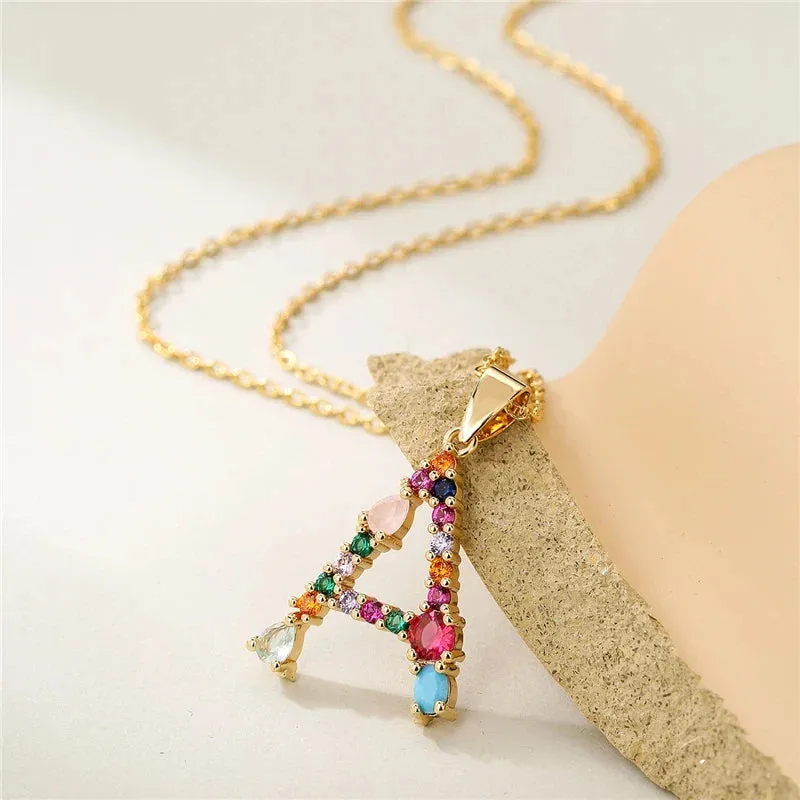 Colorful Crystal Letter Pendant Necklaces