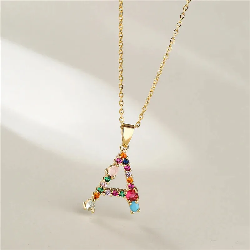 Colorful Crystal Letter Pendant Necklaces