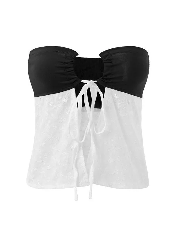 Coquette Kontrast Bandeau Crop Top mit Spitze