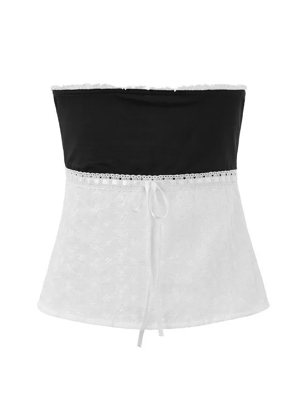 Coquette Kontrast Bandeau Crop Top mit Spitze