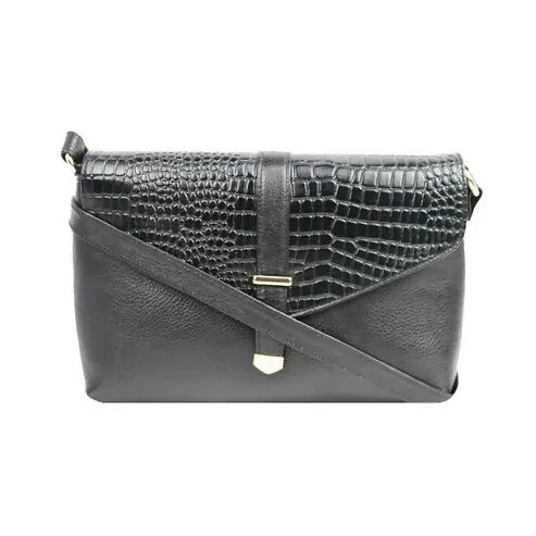 Croc-Texture PU Leather Sling Bag – Chic & Stylish Shoulder Bag (Black)