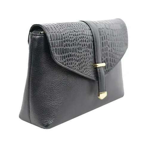 Croc-Texture PU Leather Sling Bag – Chic & Stylish Shoulder Bag (Black)