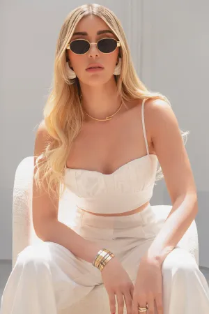 Crop top satinado de escote plisado con tirantes