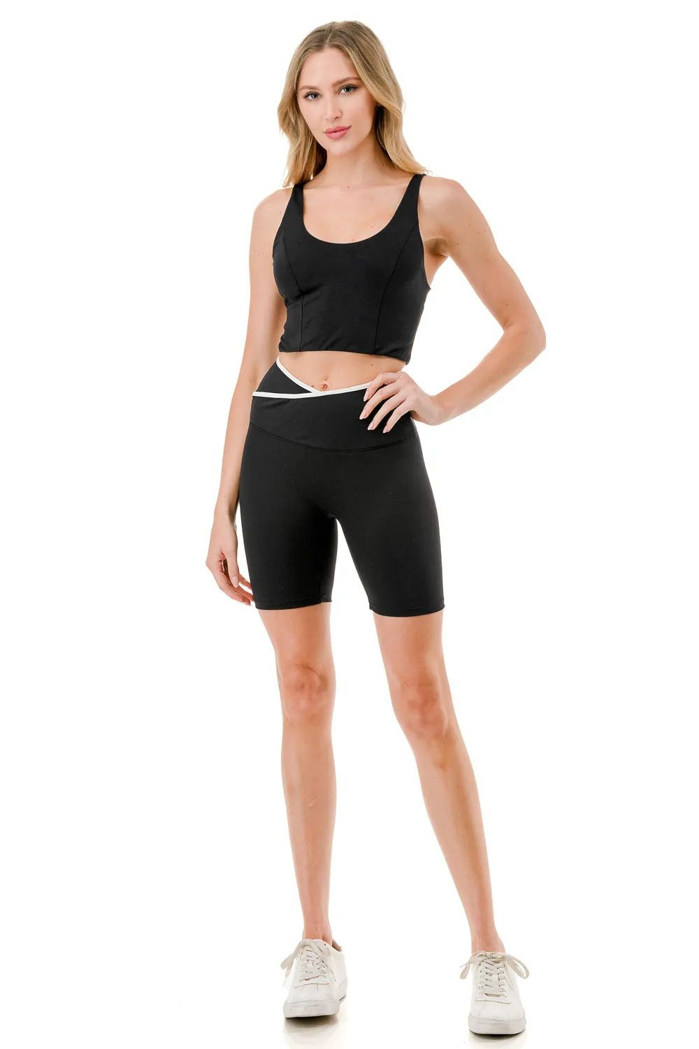 Crossover Waist Colorblock Bike Shorts