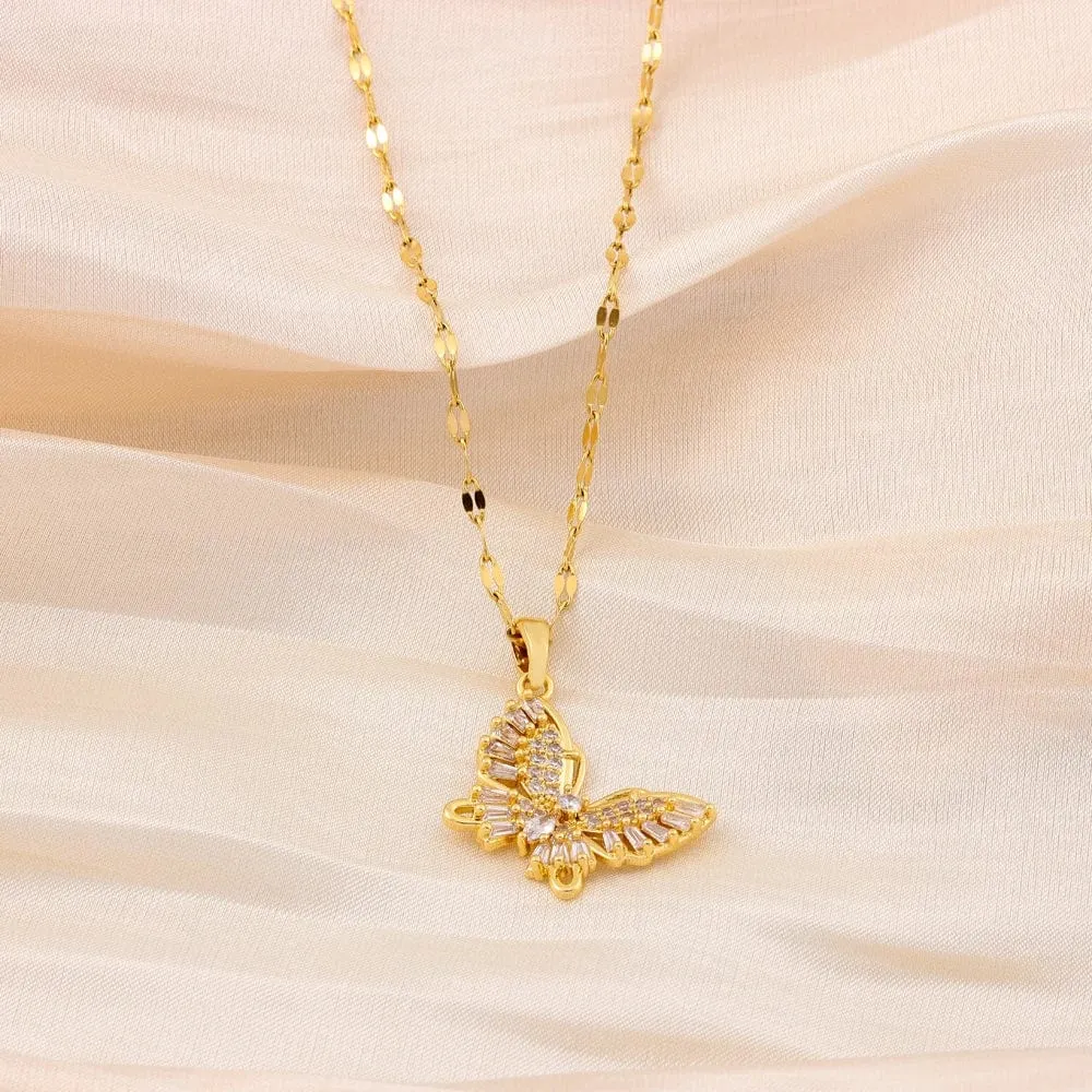 Crystal butterfly pendant necklaces