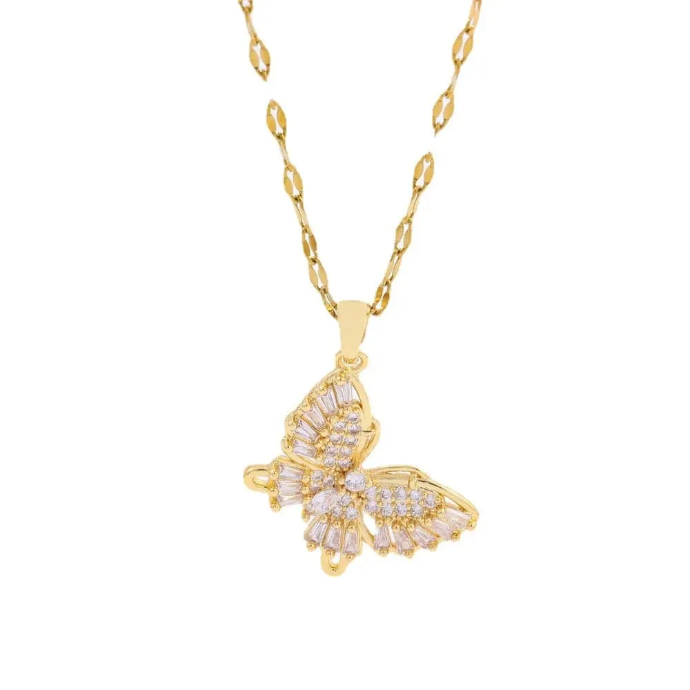 Crystal butterfly pendant necklaces