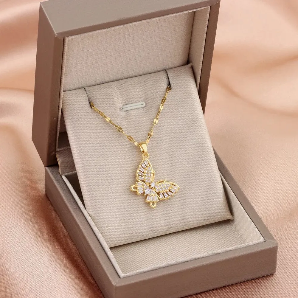 Crystal butterfly pendant necklaces