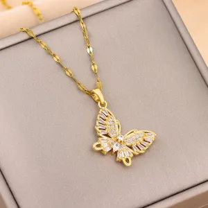 Crystal butterfly pendant necklaces