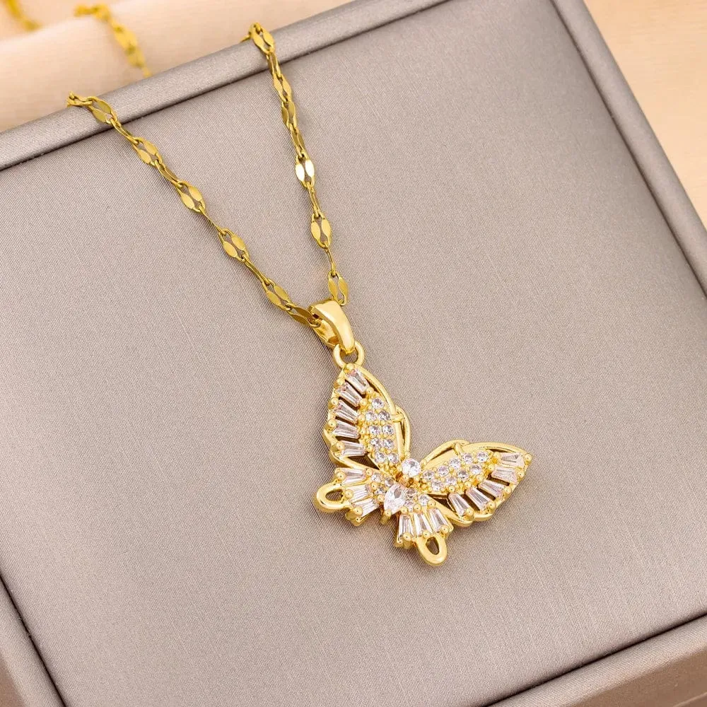 Crystal butterfly pendant necklaces