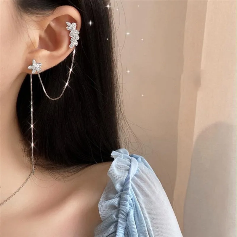 Crystal Flower Ear Clip Earrings