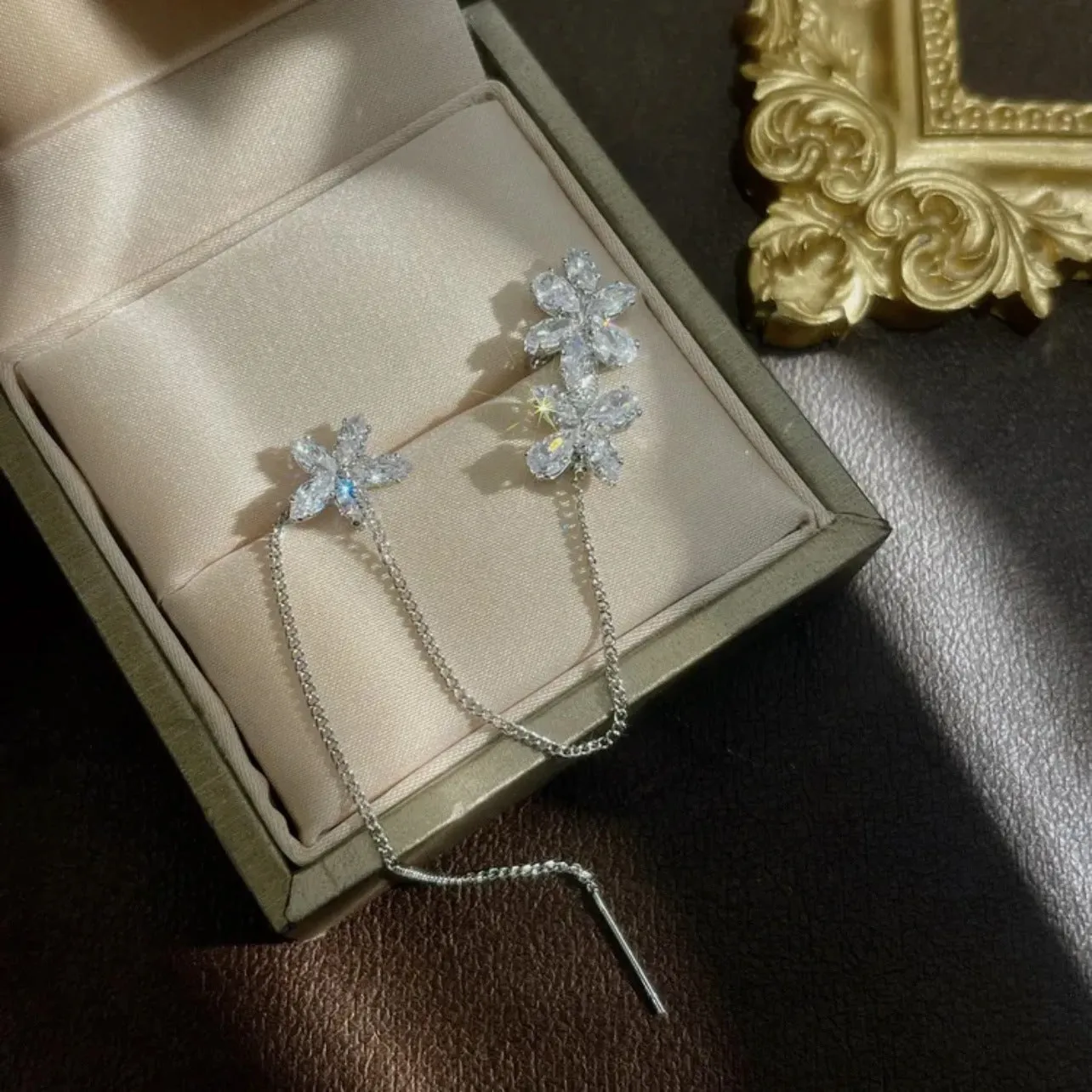 Crystal Flower Ear Clip Earrings