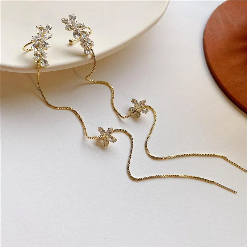 Crystal Flower Ear Clip Earrings