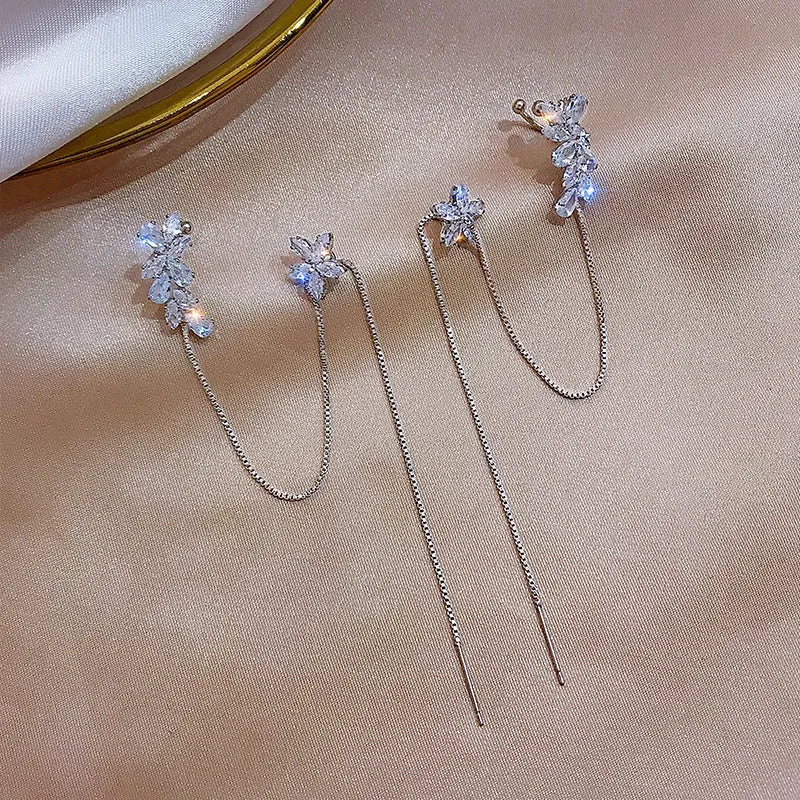Crystal Flower Ear Clip Earrings