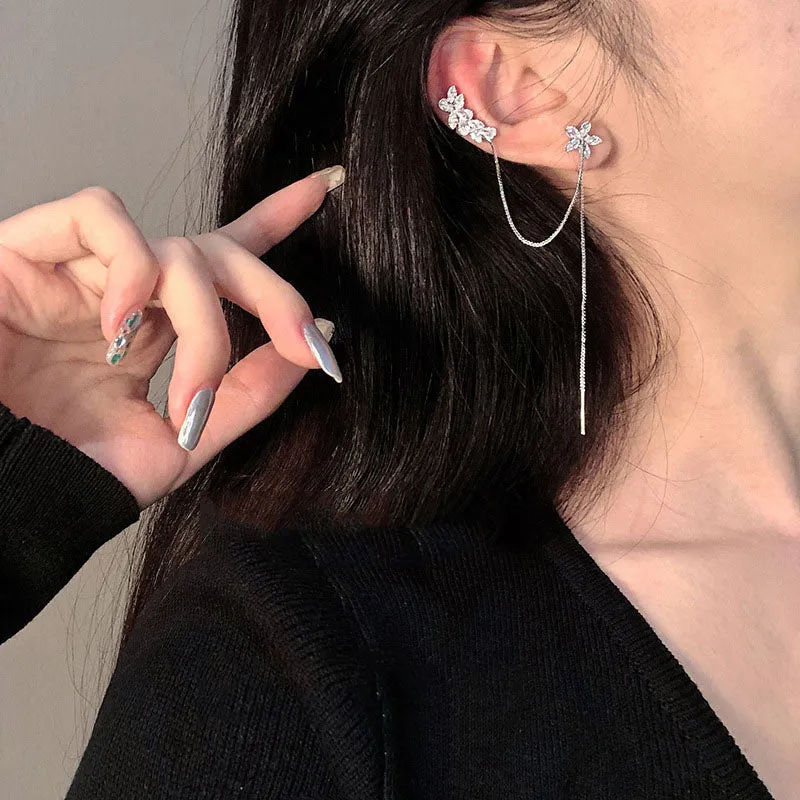 Crystal Flower Ear Clip Earrings