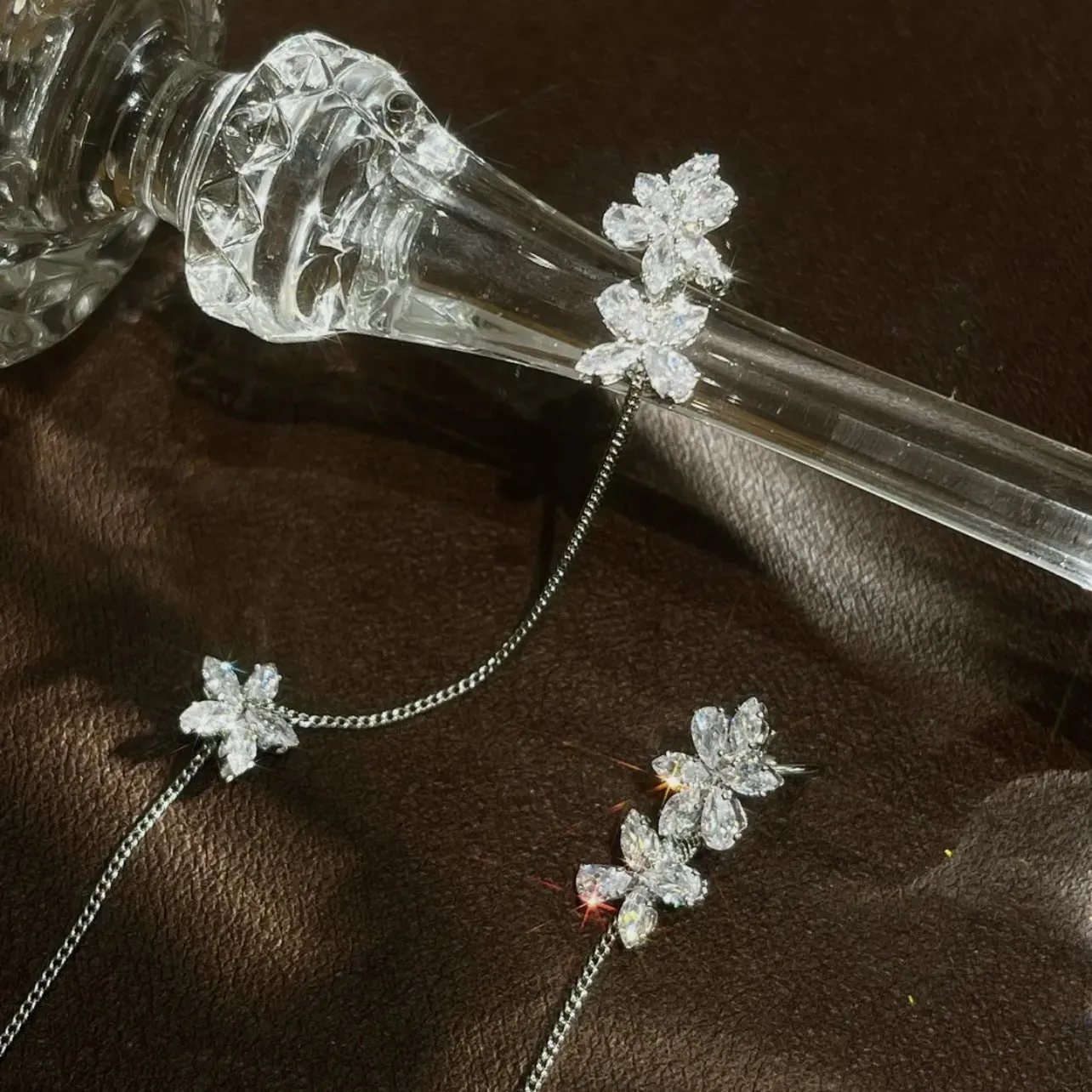 Crystal Flower Ear Clip Earrings