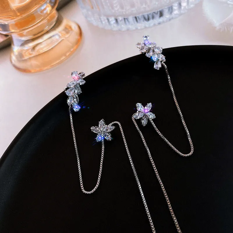 Crystal Flower Ear Clip Earrings