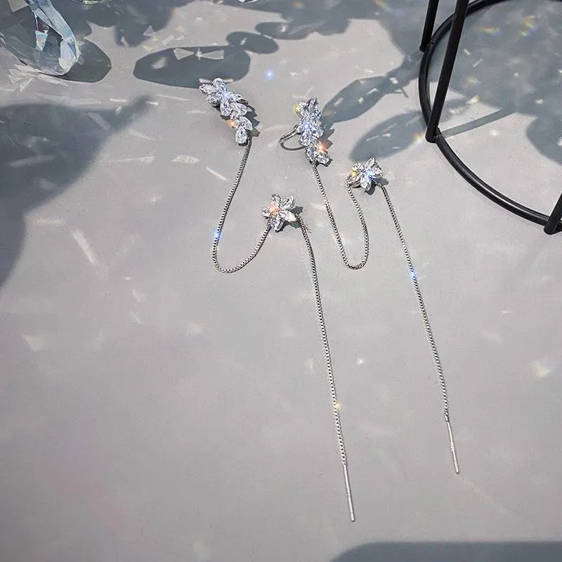 Crystal Flower Ear Clip Earrings