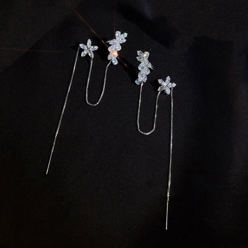 Crystal Flower Ear Clip Earrings