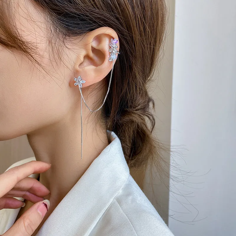 Crystal Flower Ear Clip Earrings
