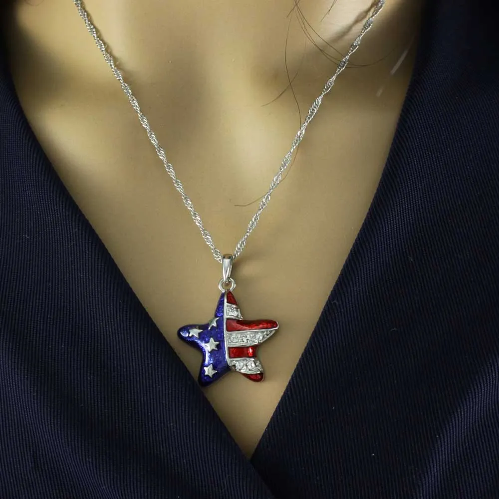 Crystal Patriotic Star Necklace and Earring Boxed Gift Set - PT326BS