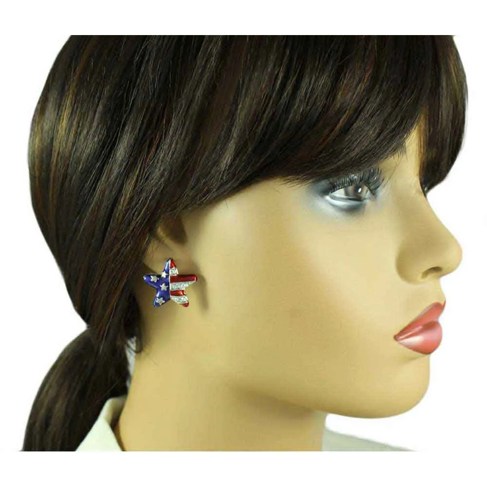 Crystal Patriotic Star Necklace and Earring Boxed Gift Set - PT326BS