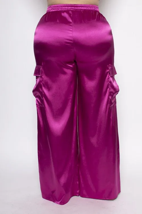 Curvy Glow Satin Cargo Pants