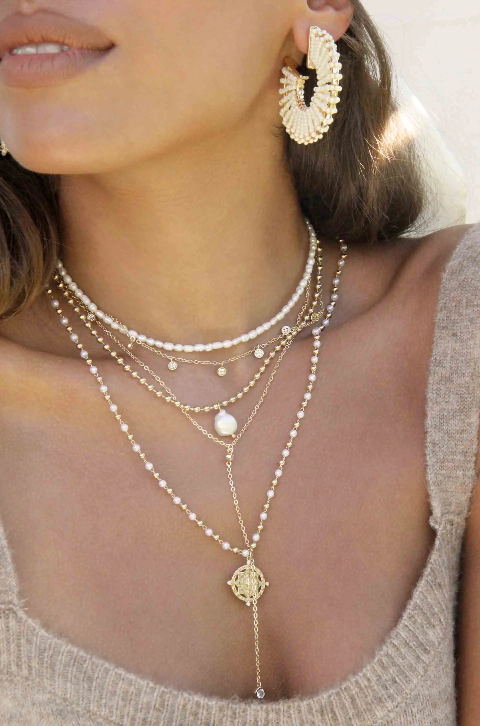 Dainty Pearl Strand and 18k Gold Plated Chain Necklace Set