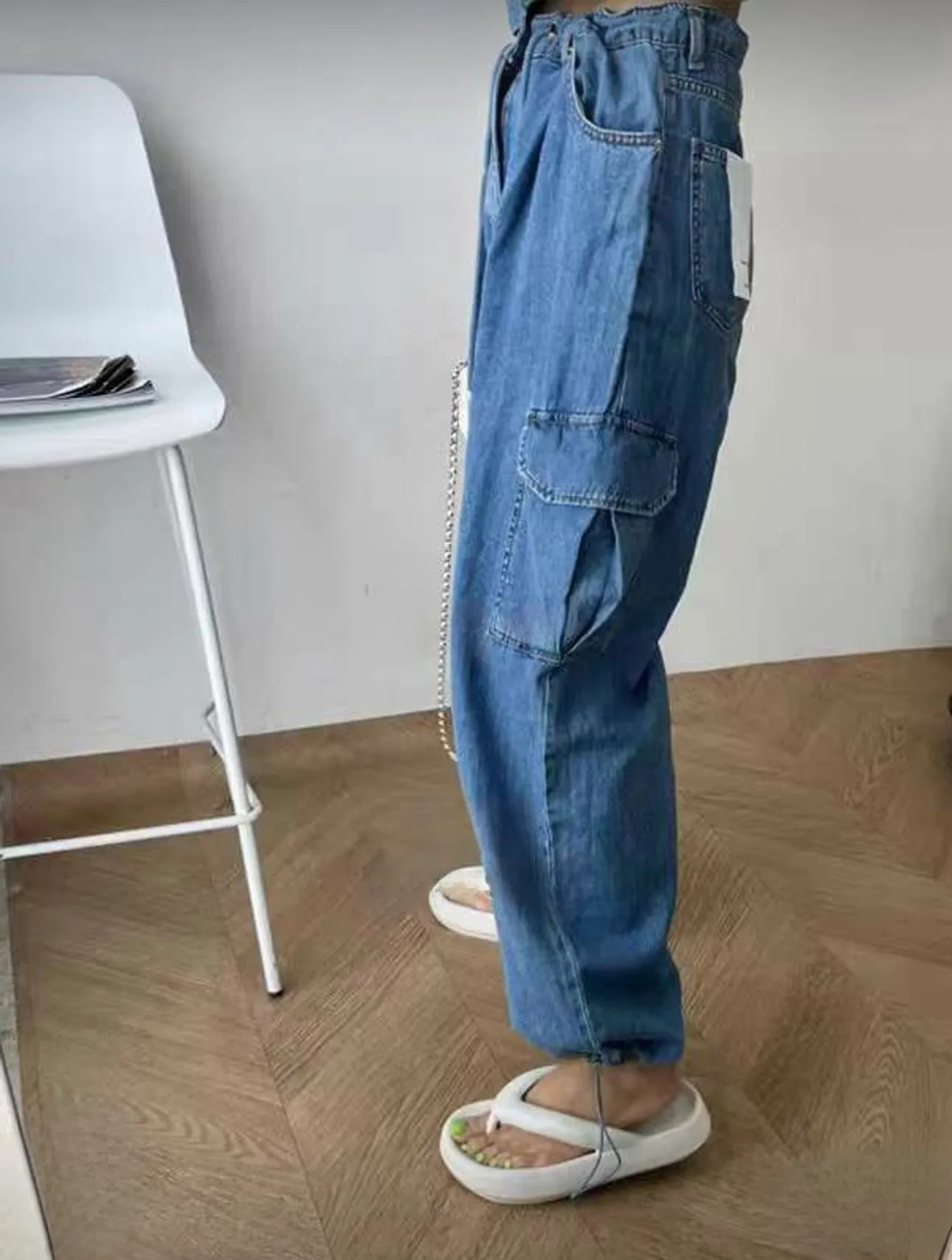 Denim Cargo Pants (Adjustable Bottom Opening)