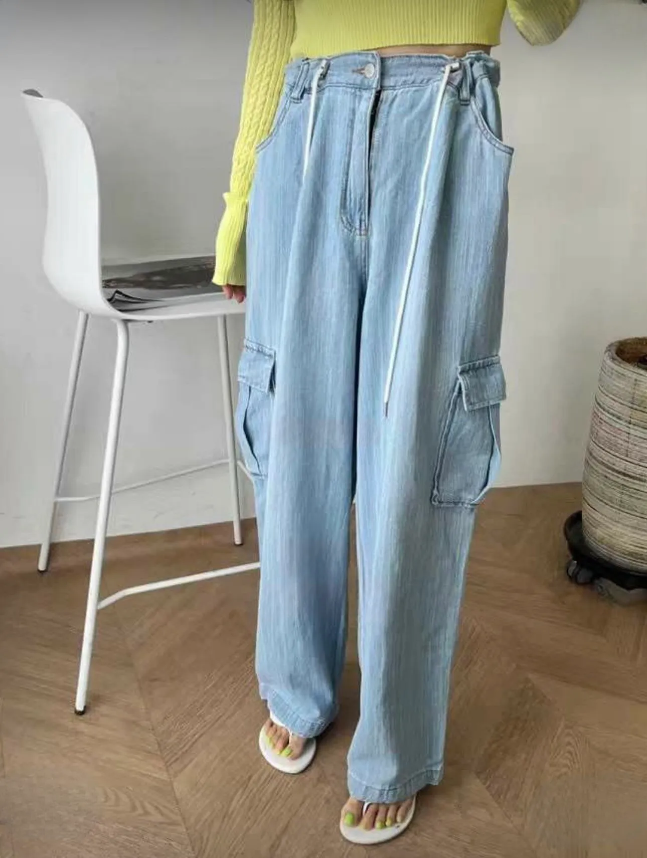 Denim Cargo Pants (Adjustable Bottom Opening)