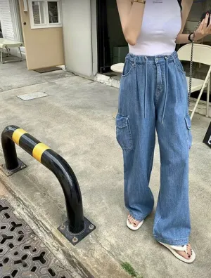 Denim Cargo Pants (Adjustable Bottom Opening)
