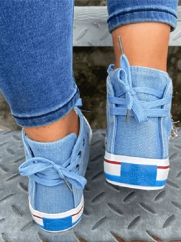 Denim Punk Lace-Up Canvas Sneakers