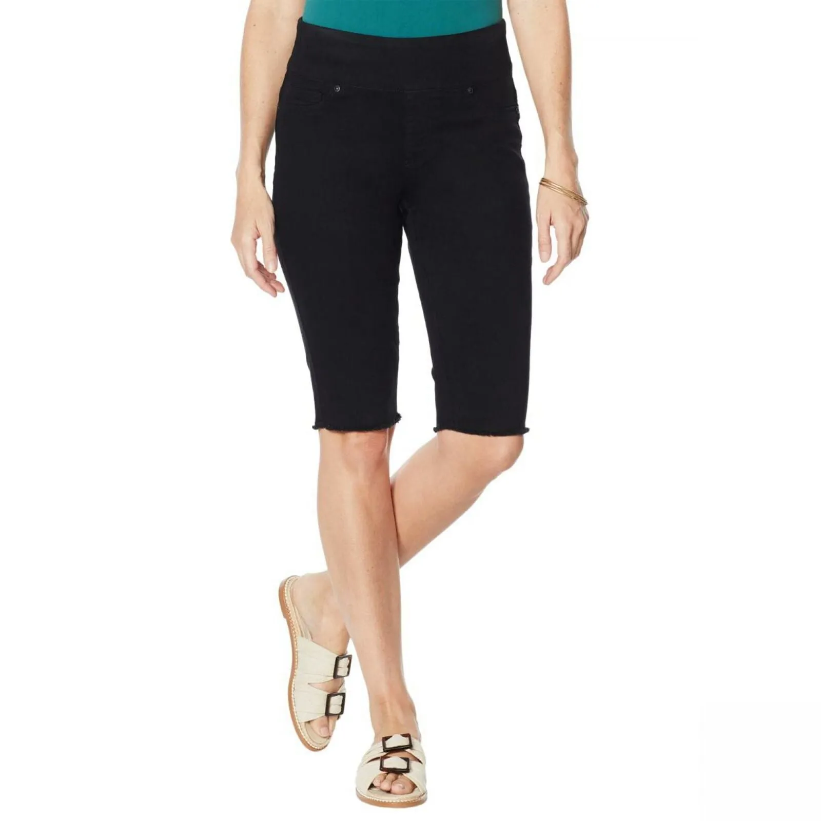 DG2 by Diane Gilman Classic Stretch Pull On Bermuda Shorts Black Petite XL