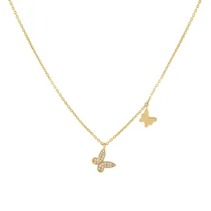 Diamond X Solid Butterfly Necklace 14K