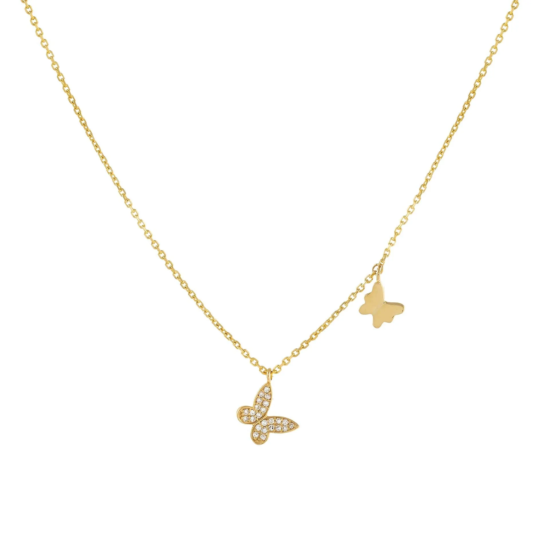 Diamond X Solid Butterfly Necklace 14K