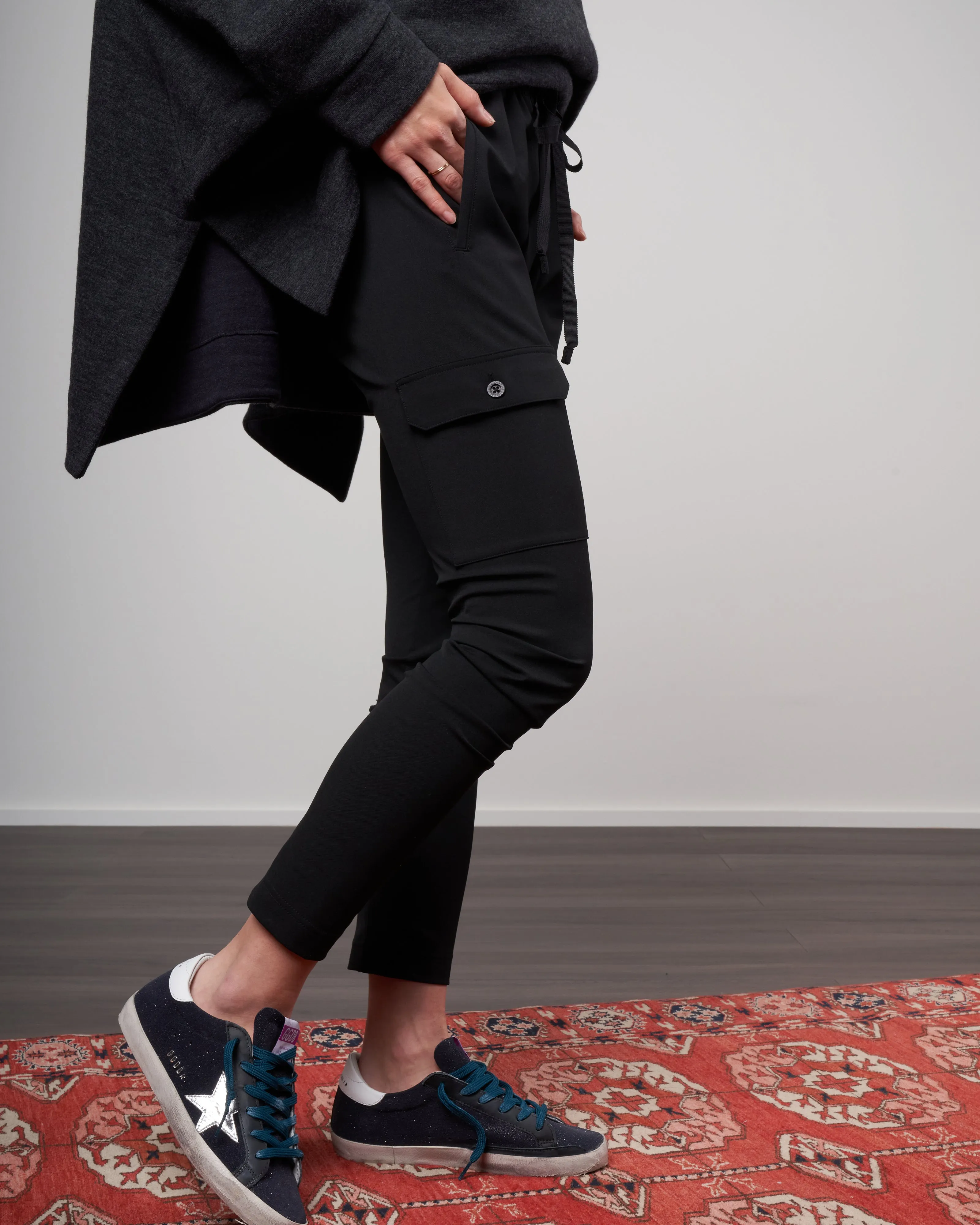 drawstring cargo leggings - 99 black