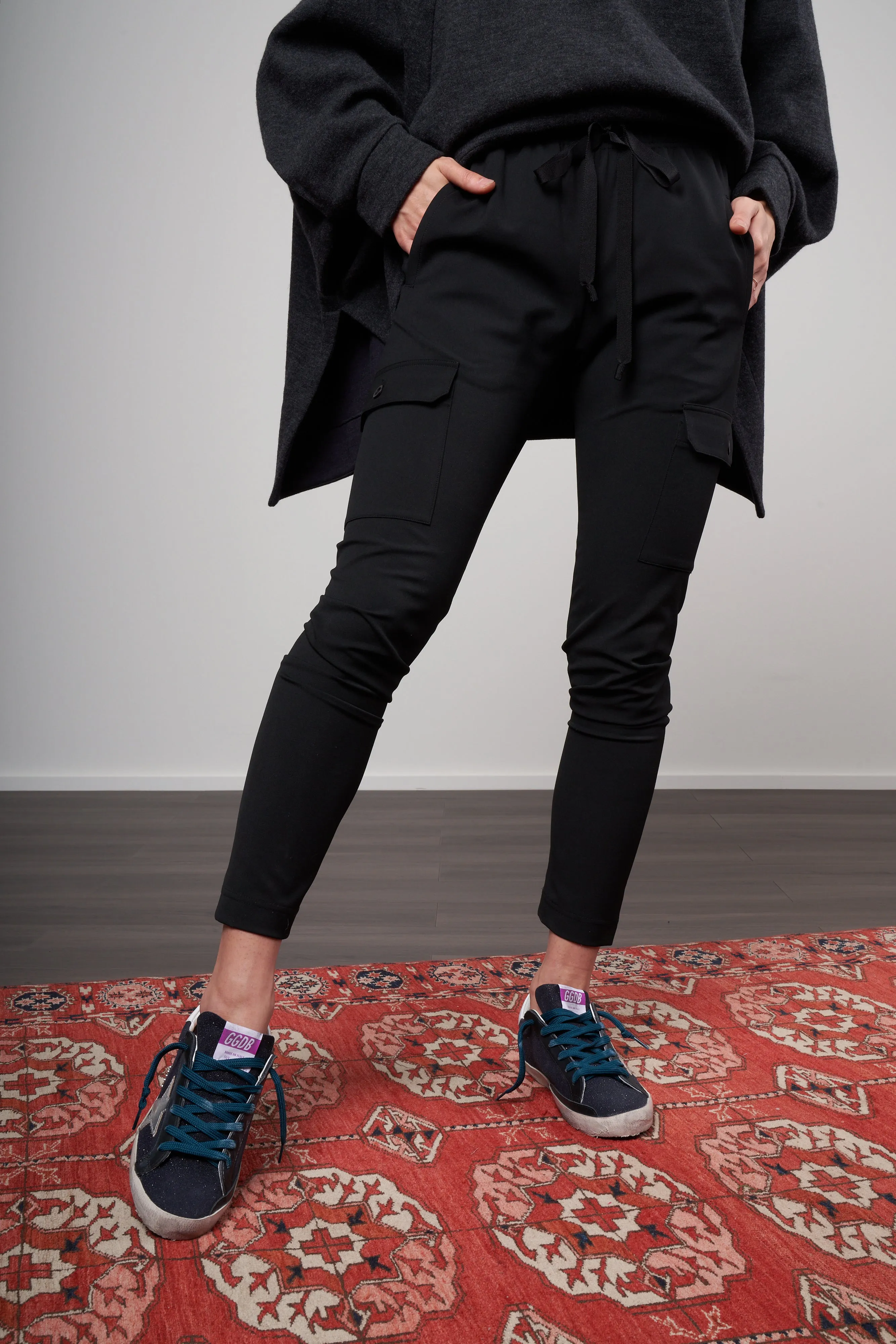 drawstring cargo leggings - 99 black