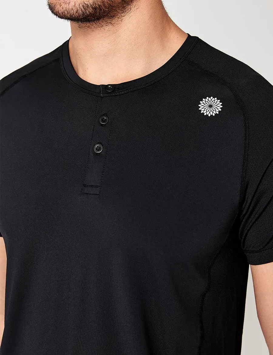 easyoga LA-VEDA Men's Henley Tee - L1 Black