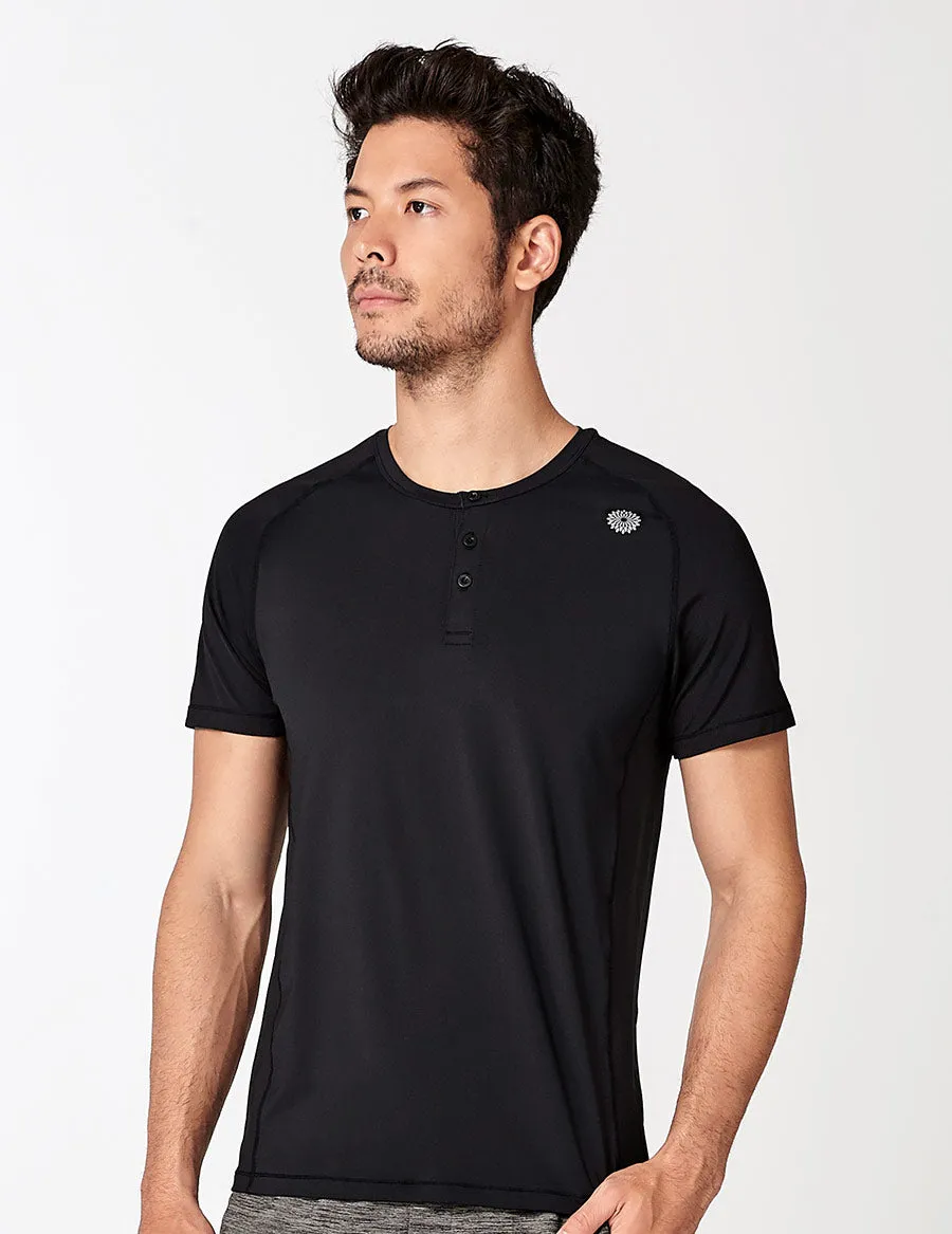 easyoga LA-VEDA Men's Henley Tee - L1 Black
