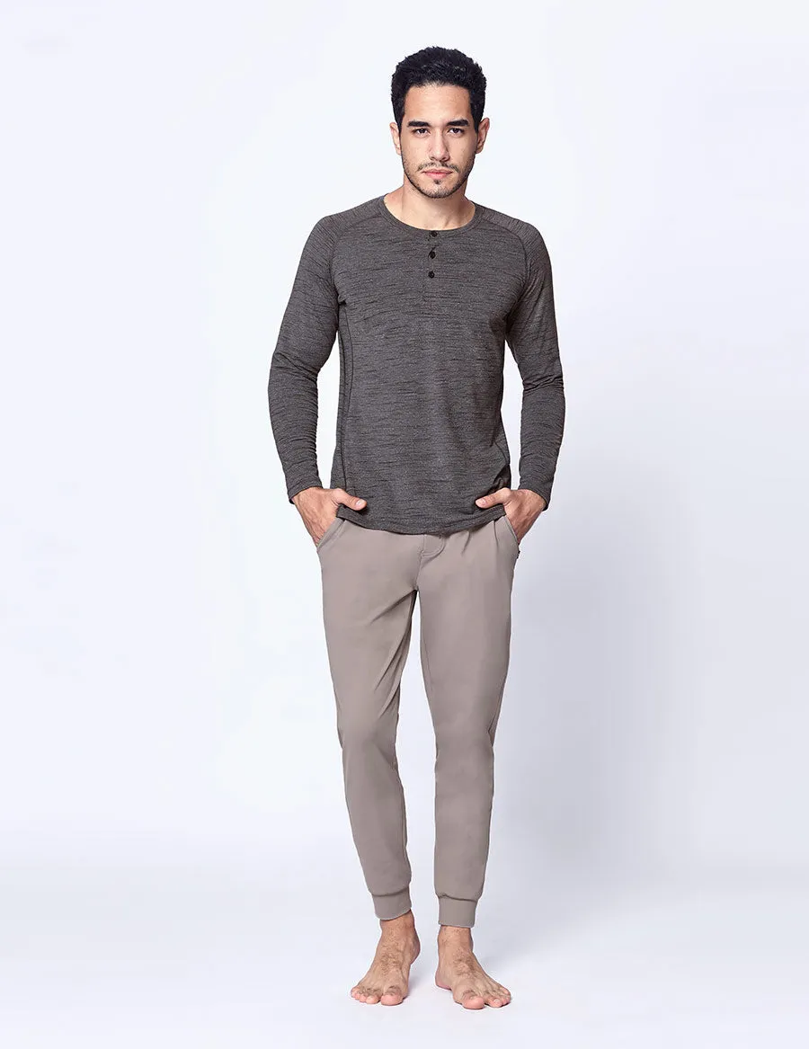 easyoga LA-VEDA Multipro Men's Henley  Long Sleeve - M26 M-Gray Tigerstripe