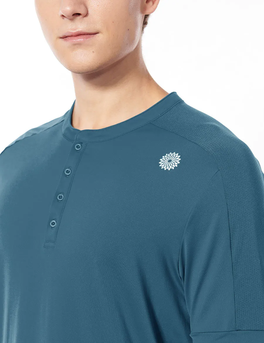 easyoga LESPIRO Men's Henley Tee - B31 Coral Blue