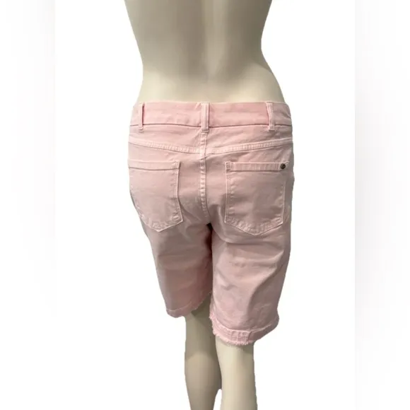 ECRU Designed In New York Bermuda Denim Shorts Women’s 6 Pink Distressed Hem
