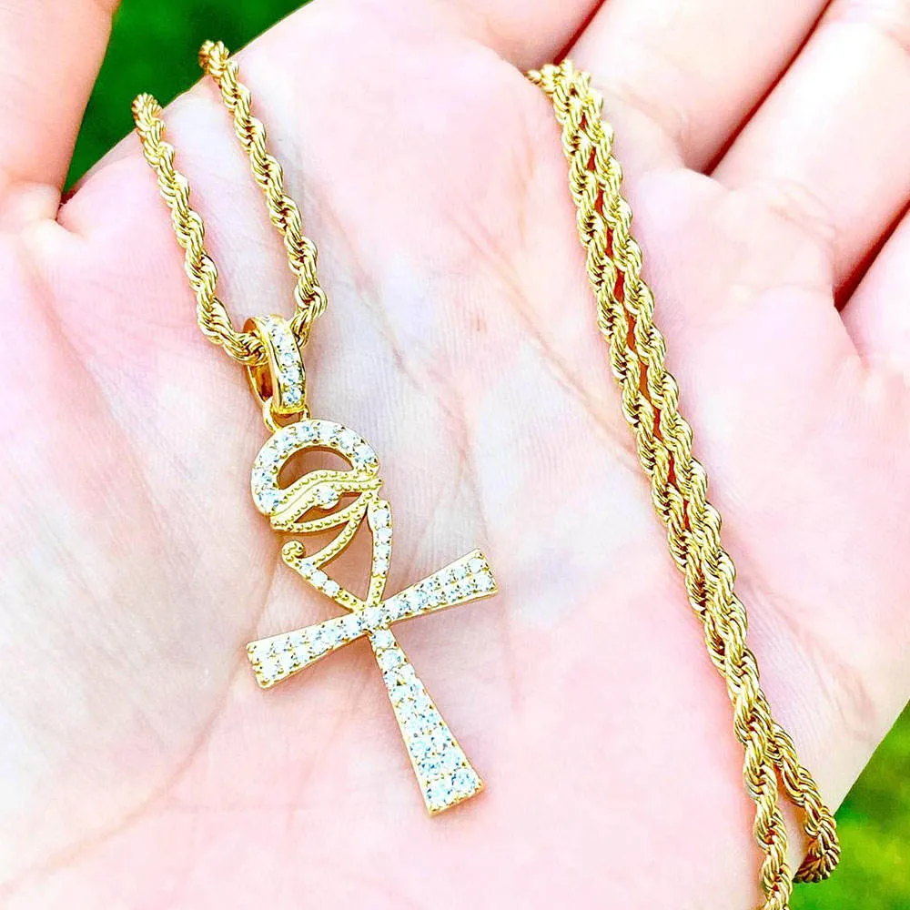 Egyptian Ankh Cross Pendant Necklace For Women/Men Gold Color Eye of Horus Ankh Necklaces Religious Chain