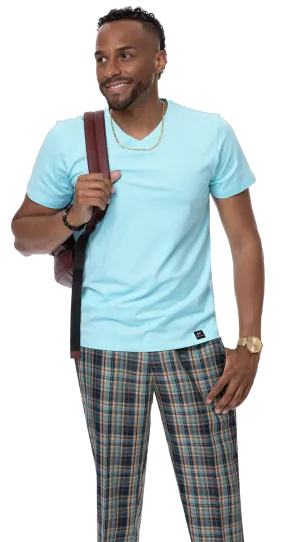 EJ Samuel Aqua Plaid Pants PL29